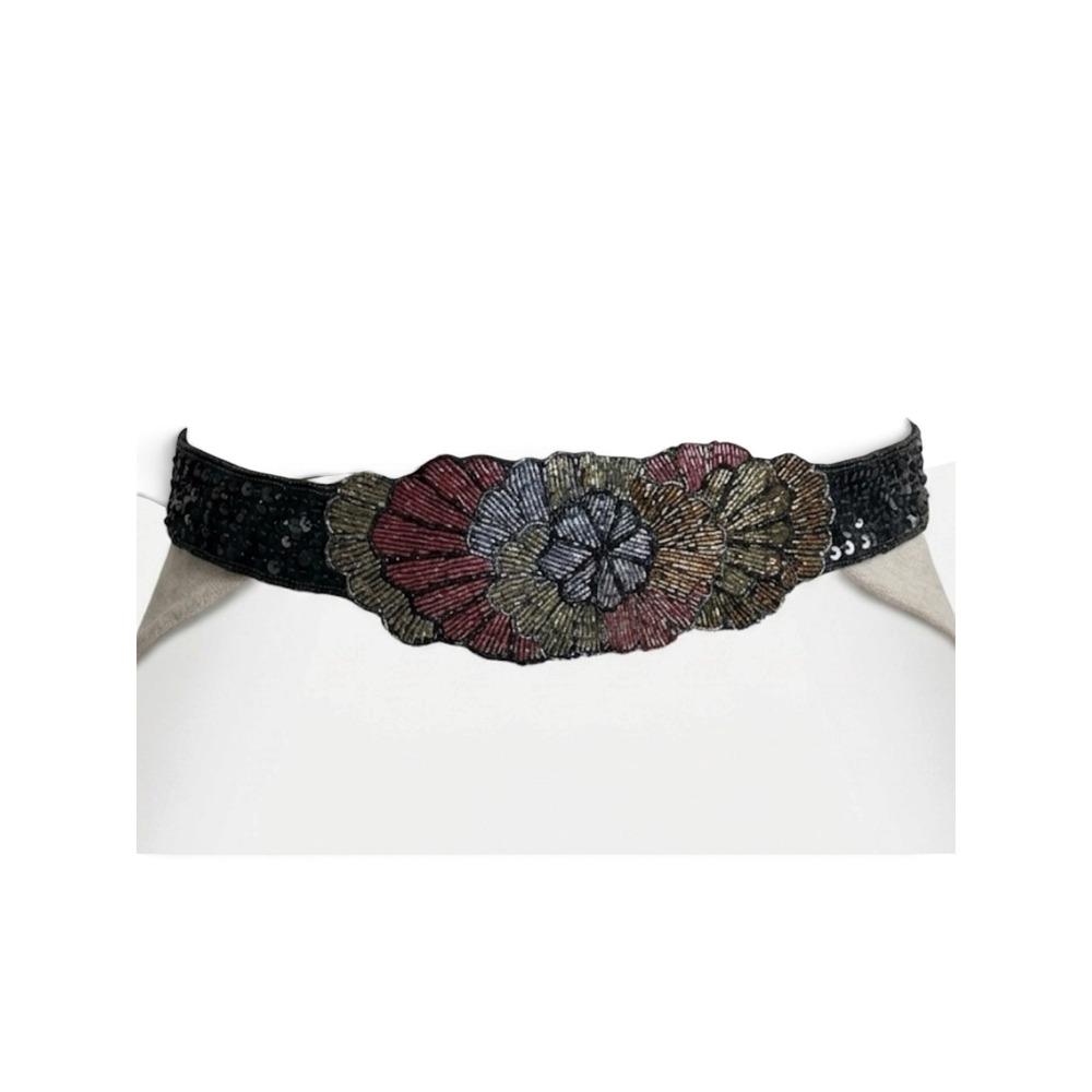 Milor beaded & sequin medallion cummerbund belt handmade statement art deco VTG